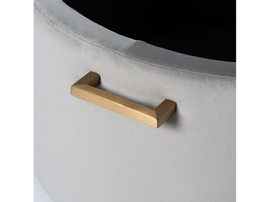 Aria Storage Ottoman, Dove Grey - 74x74x43 cm, Foam Seat, Brushed Stainless Handles (Brass/Silver)