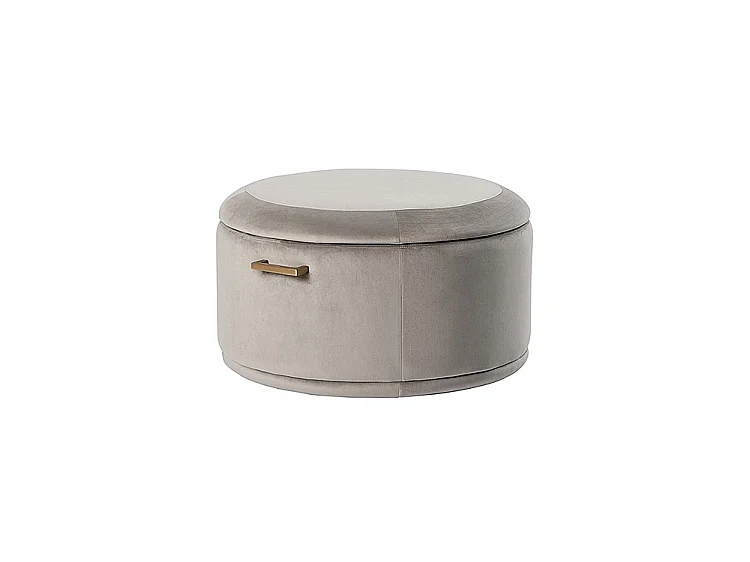 Aria Storage Ottoman, Dove Grey - 74x74x43 cm, Foam Seat, Brushed Stainless Handles (Brass/Silver)