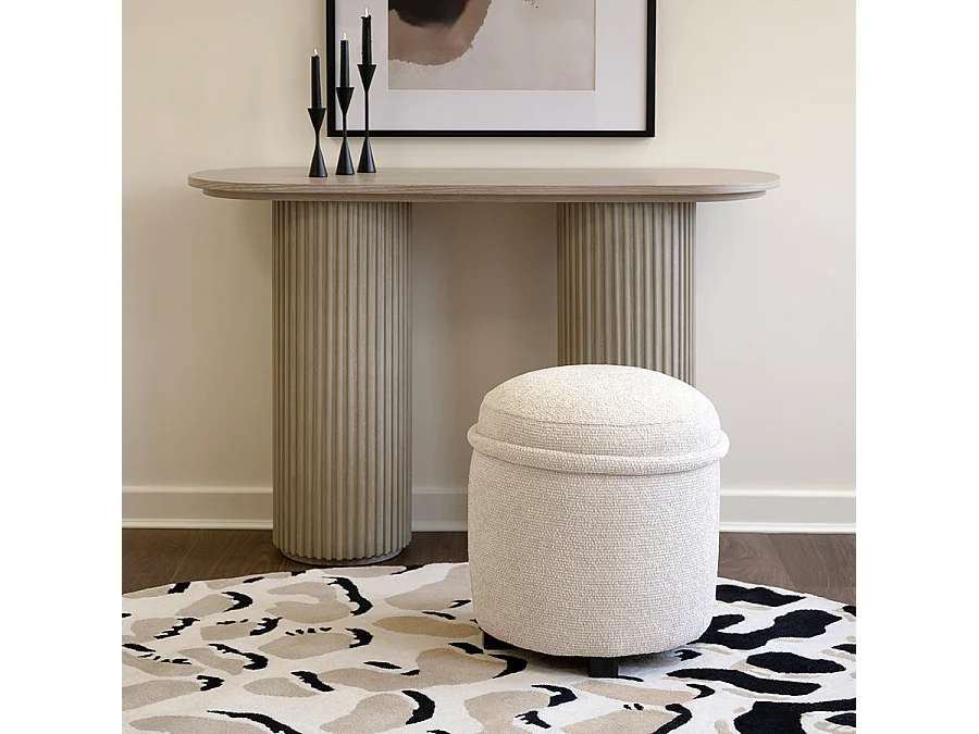 My Furniture Tubio Footstool Ivory Chenille - 50cm Puffy Contemporary Ottoman
