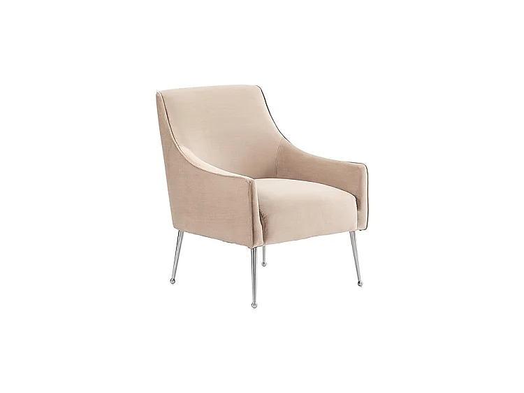 Mason Lounge Chair Taupe - Velvet Tub Armchair with Silver Legs and Brushed Brass Accents