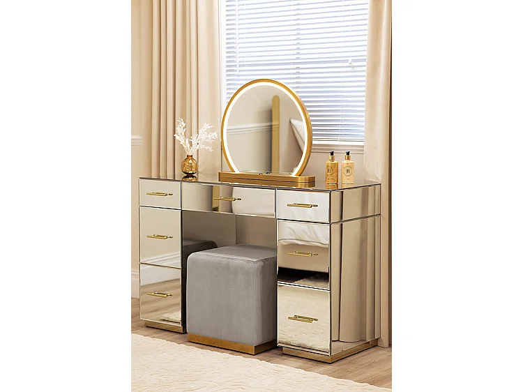 Harper Stool, Dove Grey Velvet Seat - Brushed Stainless Steel Base with Brass Finish