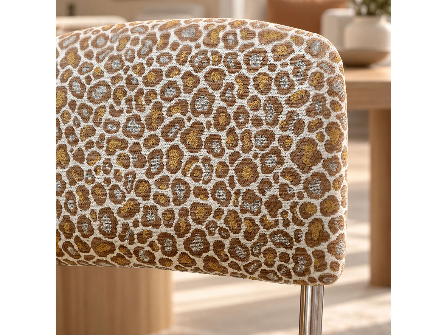 Now's Home - Ens Table Ovale 220cm Effet Ciment + 6chaises Leopard Ocre Doré Feline