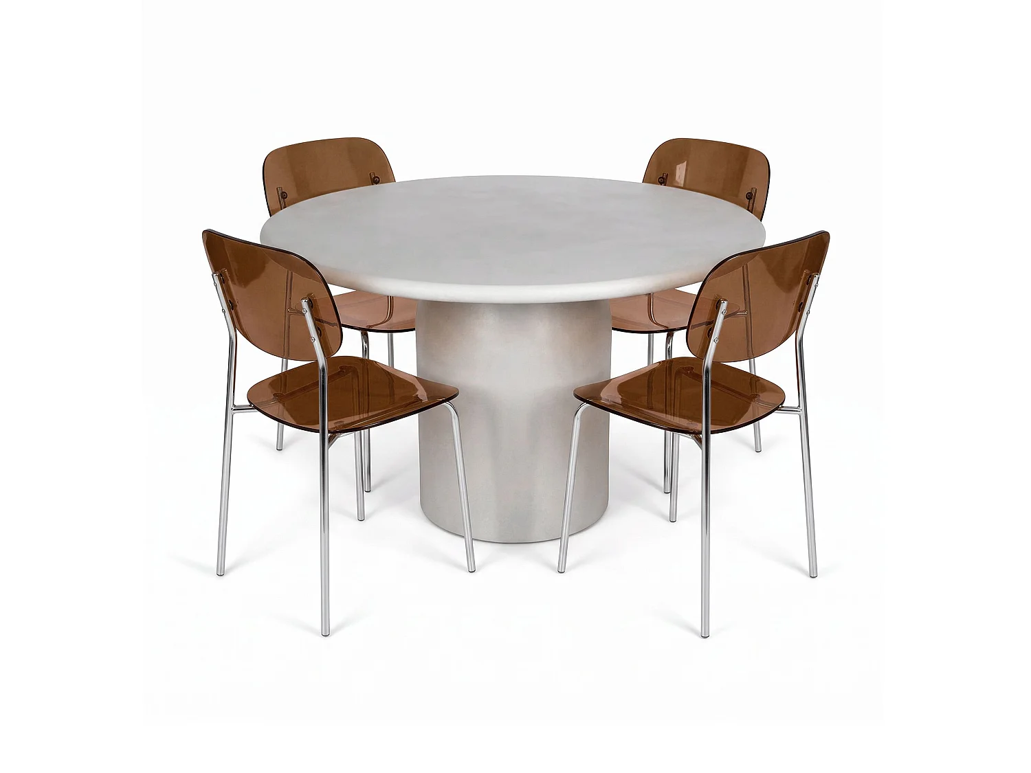 Now's Home - Ens Table Ronde 120cm Effet Ciment+4 Chaises En Résine Ecorce Glam
