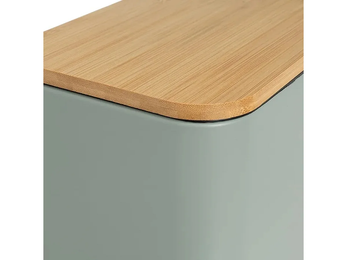 Poubelle à Pédale 5L en Metal Vert Sauge et Couvercle en Bambou Naturel avec Seau-Longueur 25 x Profondeur 14 x Hauteur 27 cm