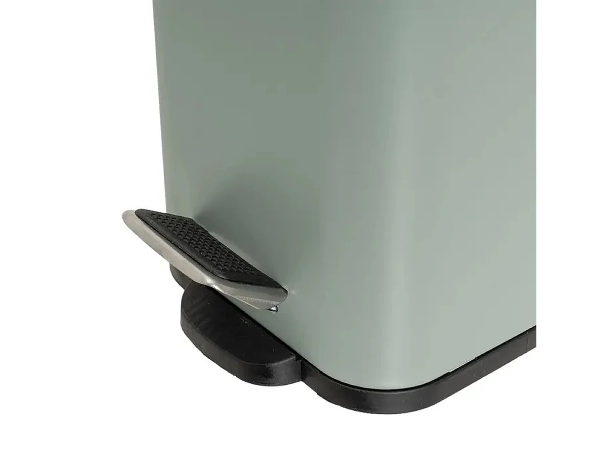 Poubelle à Pédale 5L en Metal Vert Sauge et Couvercle en Bambou Naturel avec Seau-Longueur 25 x Profondeur 14 x Hauteur 27 cm