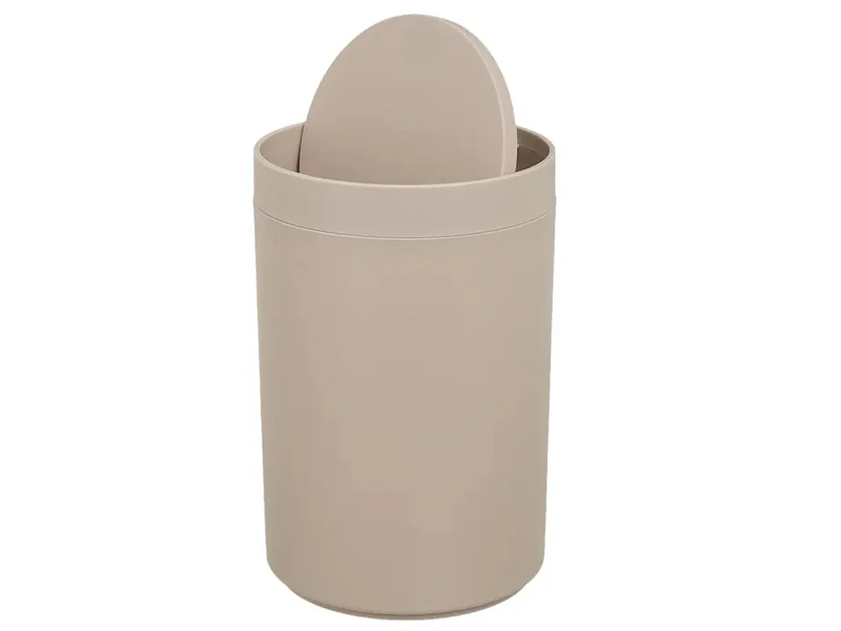 Poubelle ronde 5L à Couvercle Basculant en Polypropylène Mate,coloris Beige-Longueur 18 x Profondeur 18 x Hauteur 27 cm