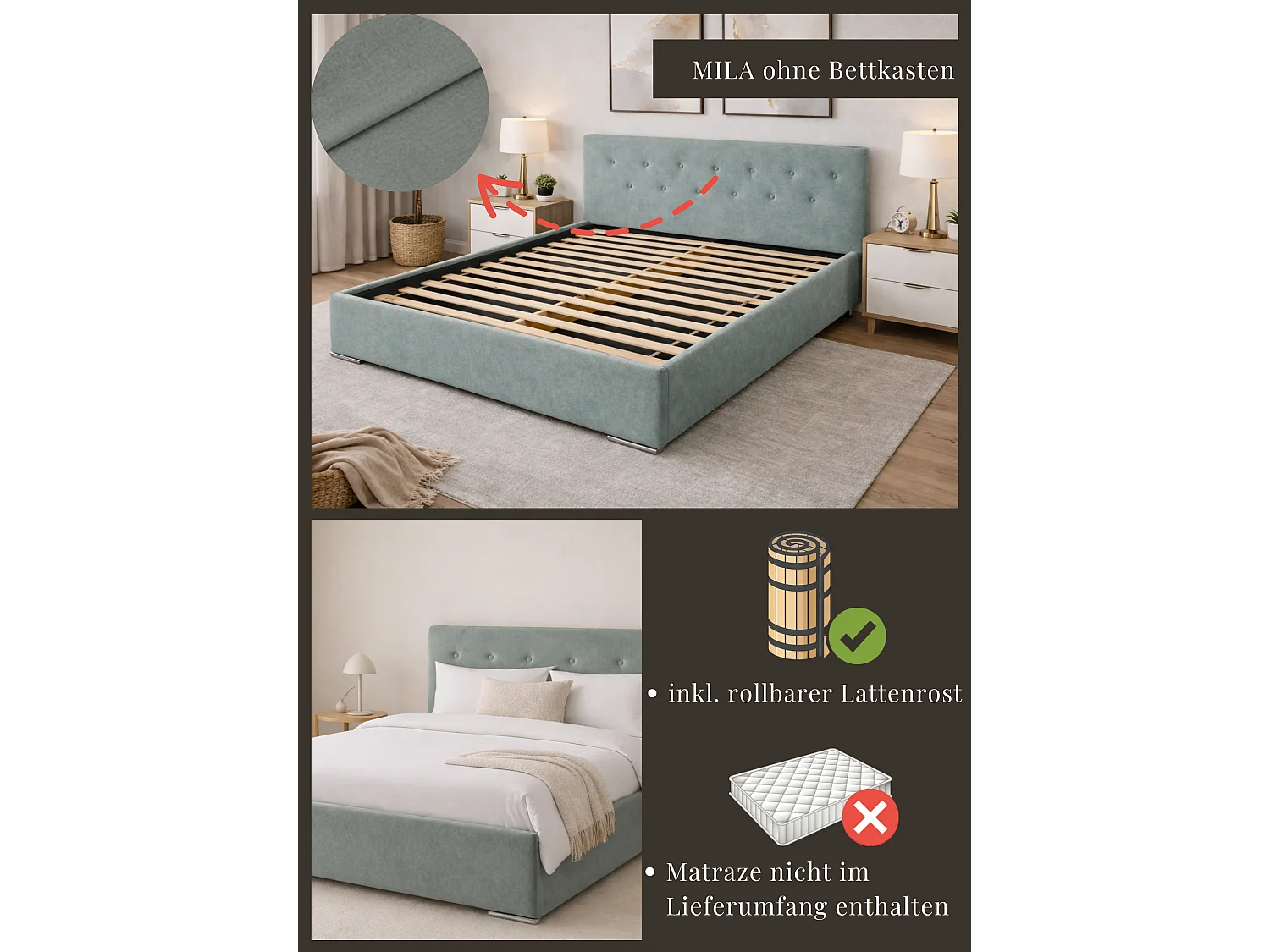 Lit MILA 160 Verso 72 avec sommier sans matelas