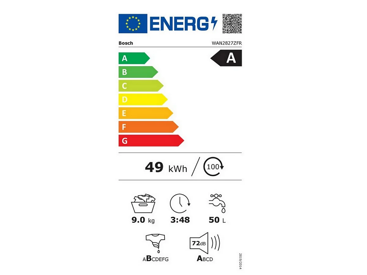 Bosch Lave-linge frontal 60cm 9kg 1400 - 0 tr/min - WAN2827ZFR
