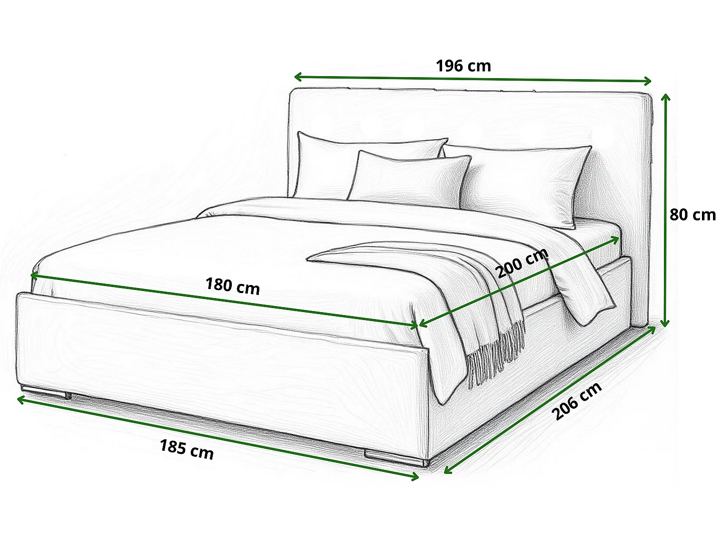 Gestoffeerd bed MILA 180x200 Woolly 07 met lattenbodem zonder matras