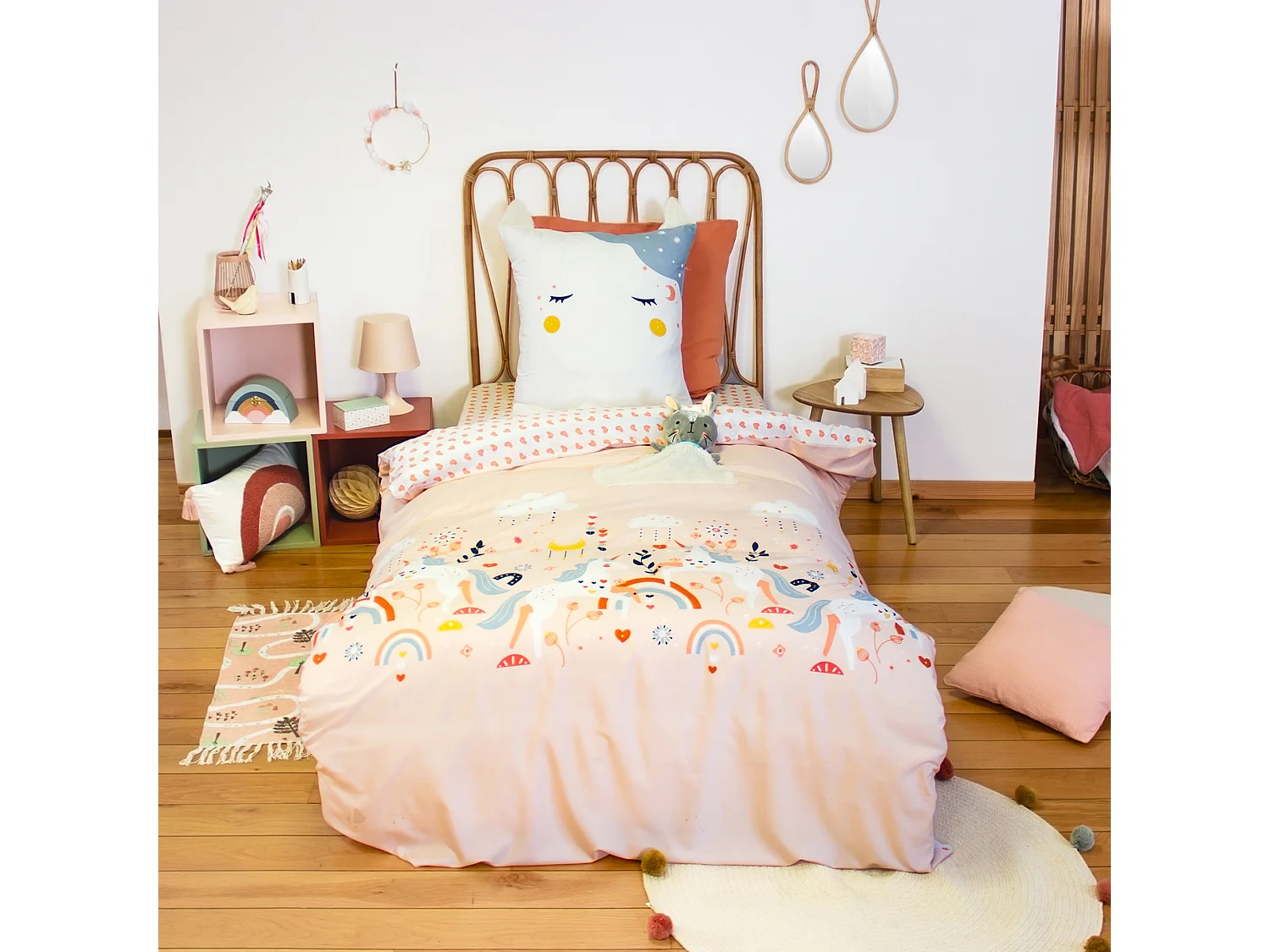 Drap housse enfant imprimé 90x190 cm microfibre FEERIQUE blanc