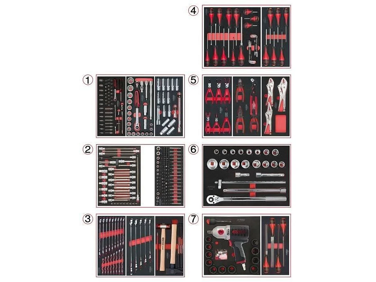 Servante d'atelier KS Tools One by One 7 tiroirs 337 outils en acier noir