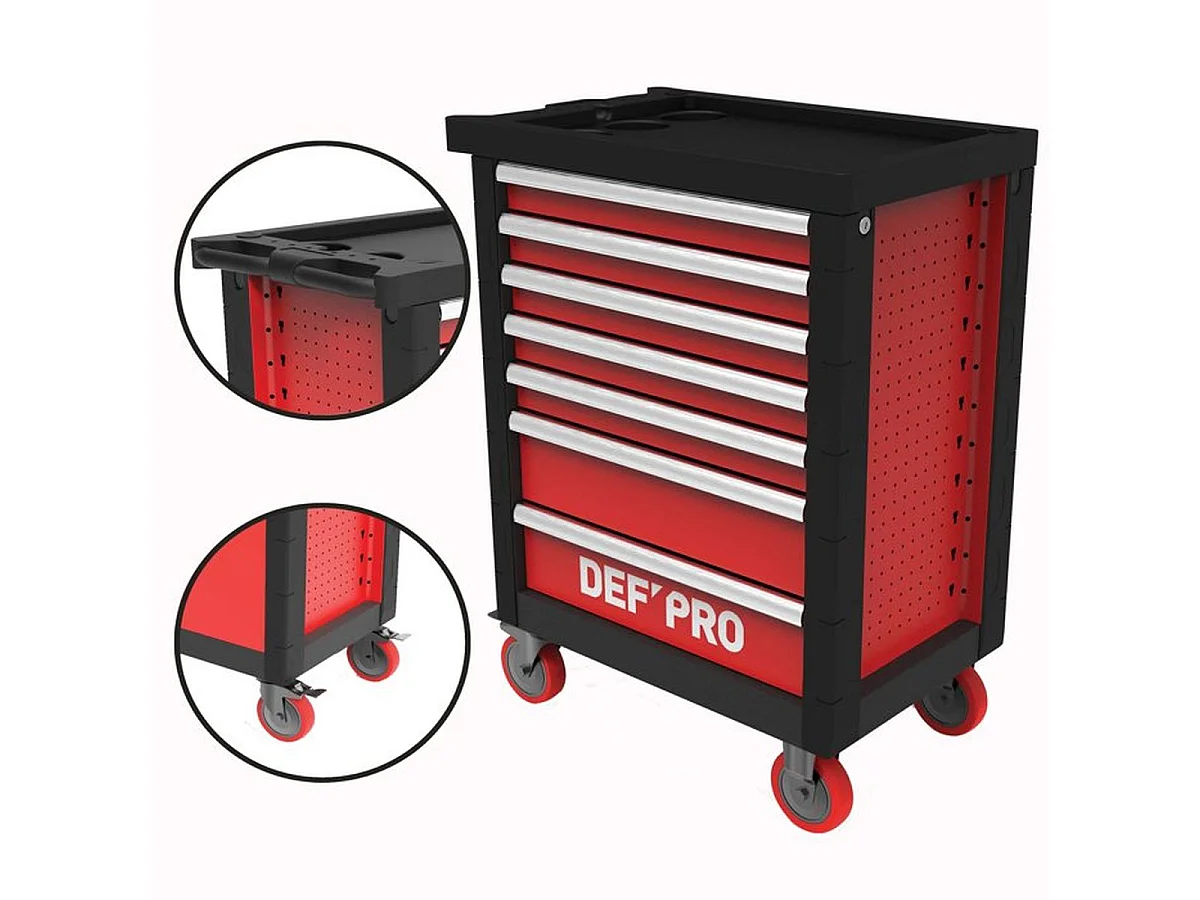 Servante d'atelier mobile DEFPRO 7 tiroirs avec 283 outils et verrouillage central