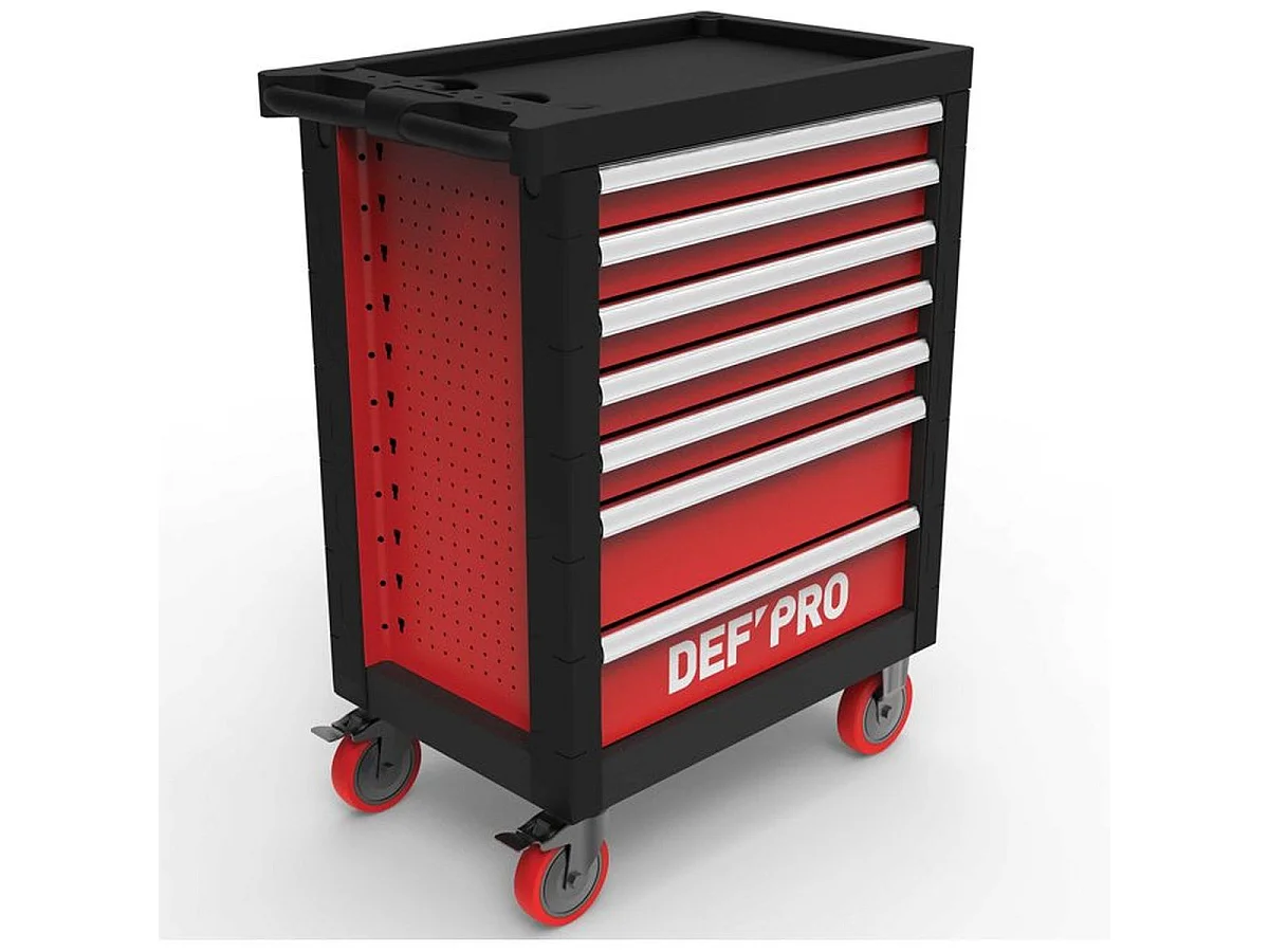 Servante d'atelier mobile DEFPRO 7 tiroirs avec 283 outils et verrouillage central