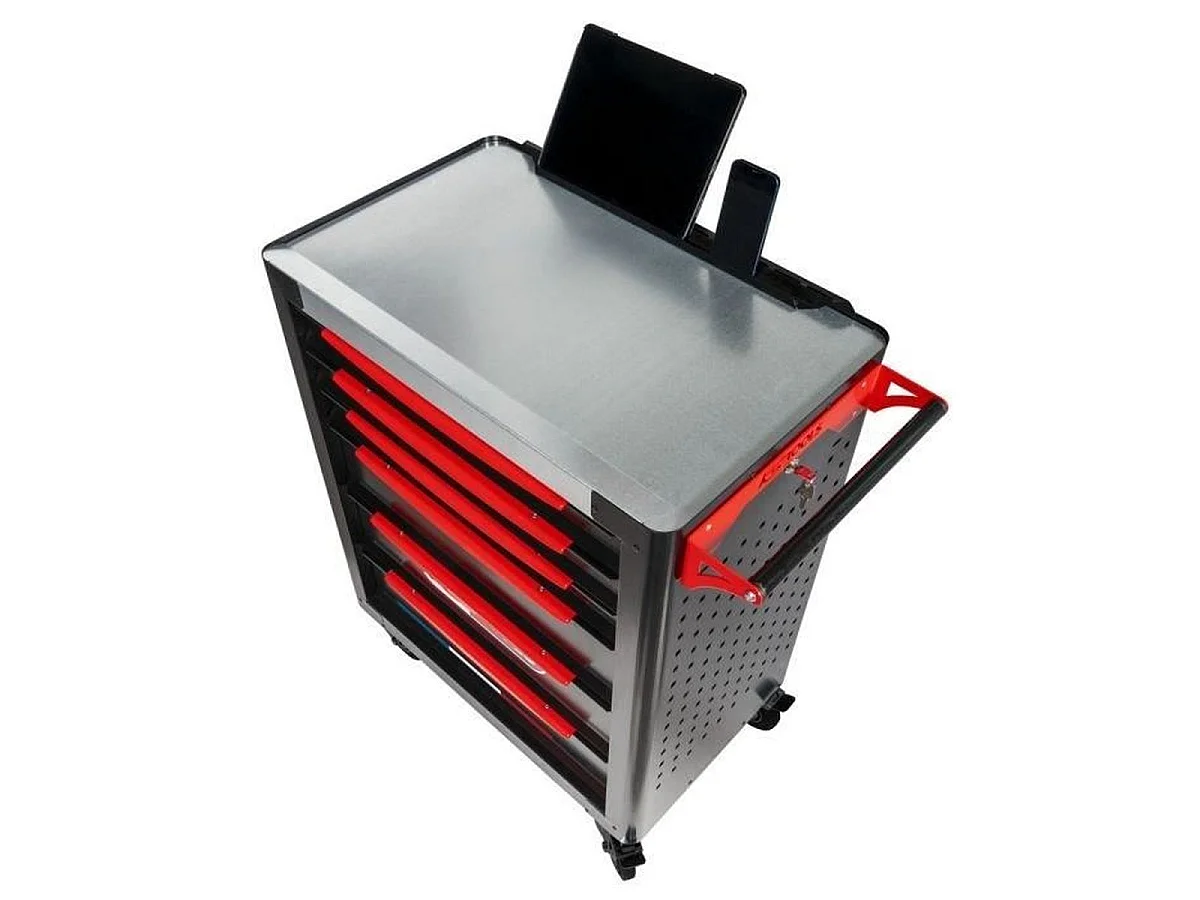 Servante d’atelier KS Tools 824.6298F 6 tiroirs, 298 outils, métal noir et rouge mat