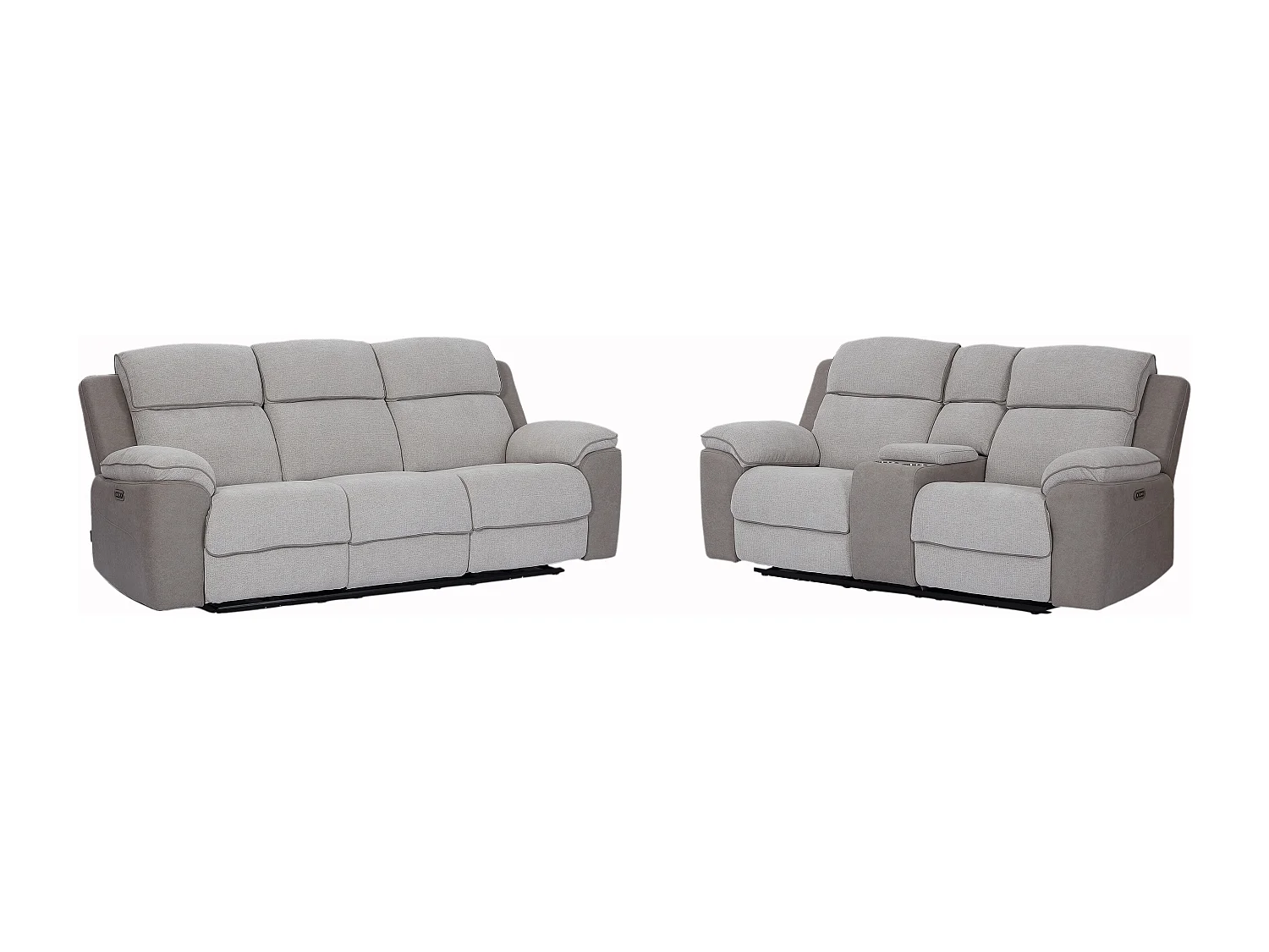 Canapé 3 places et 2 places relax électrique en tissu gris clair et simili gris MEPONA