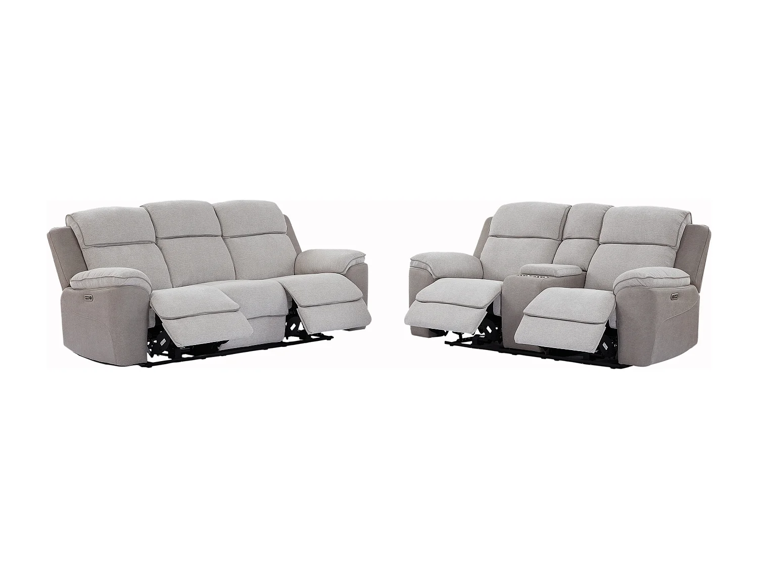 Canapé 3 places et 2 places relax électrique en tissu gris clair et simili gris MEPONA