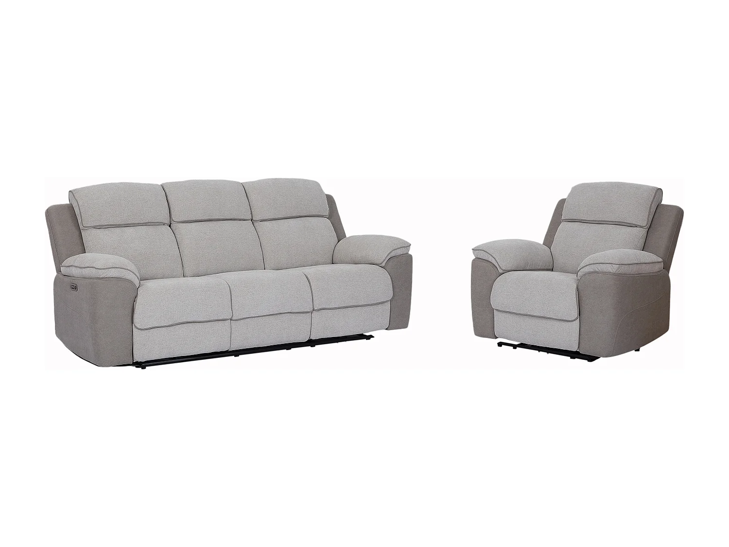 Canapé 3 places et fauteuil relax électrique en tissu gris clair et simili gris MEPONA