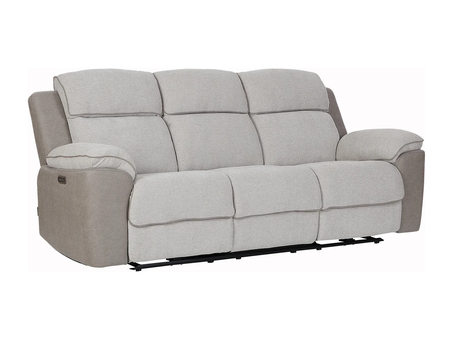 Canapé 3 places, 2 places et fauteuil relax électrique en tissu gris clair et simili gris MEPONA