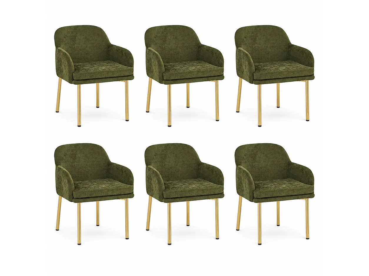 Set van 6 Moderne Eetkamerstoelen 61x59x78.5cm - gestoffeerde stoel - in hoogte verstelbare stoelpoten - Groen en Goud