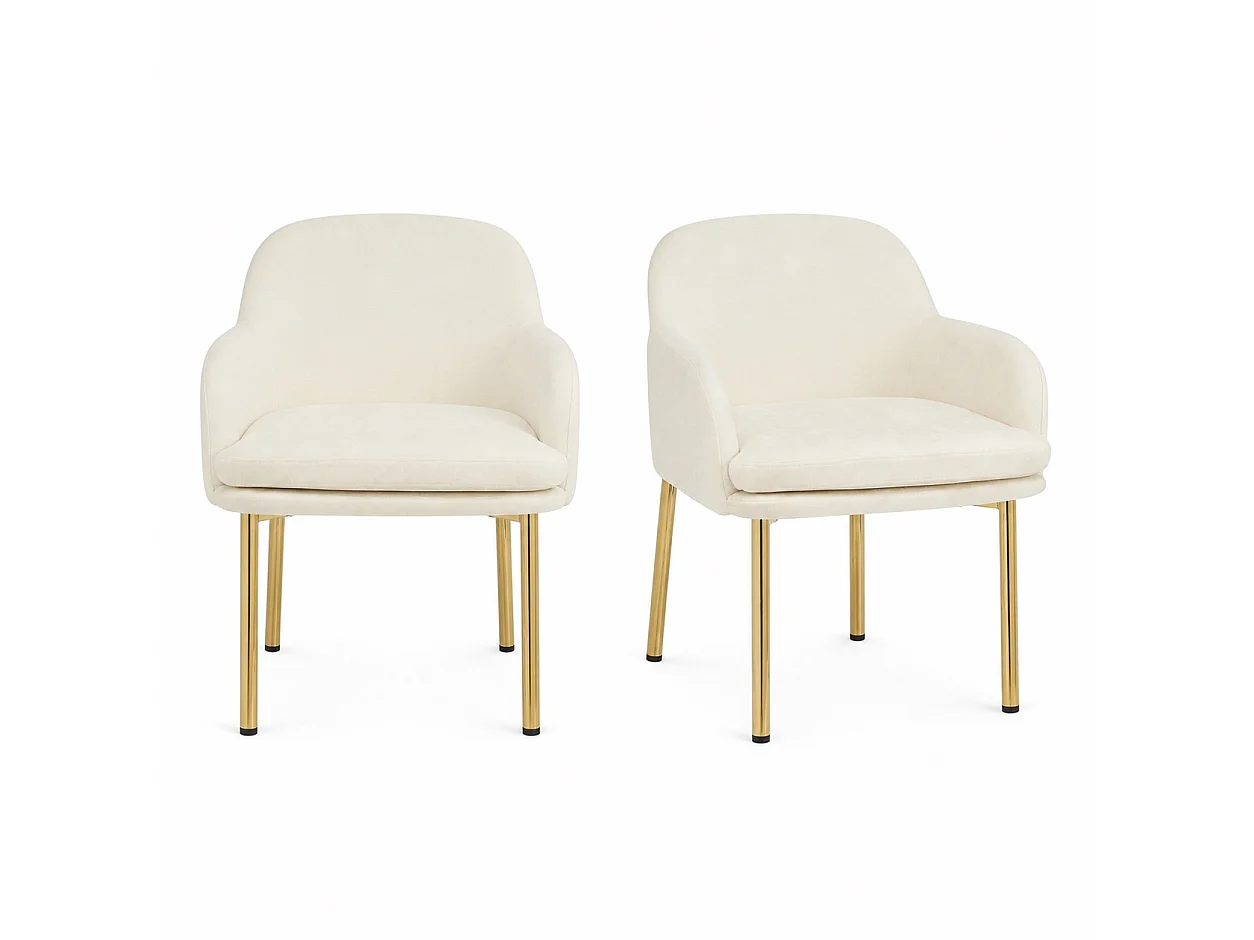 Set van 2 Moderne Eetkamerstoelen 61x59x78.5cm - gestoffeerde stoel - in hoogte verstelbare stoelpoten - Wit en Goud