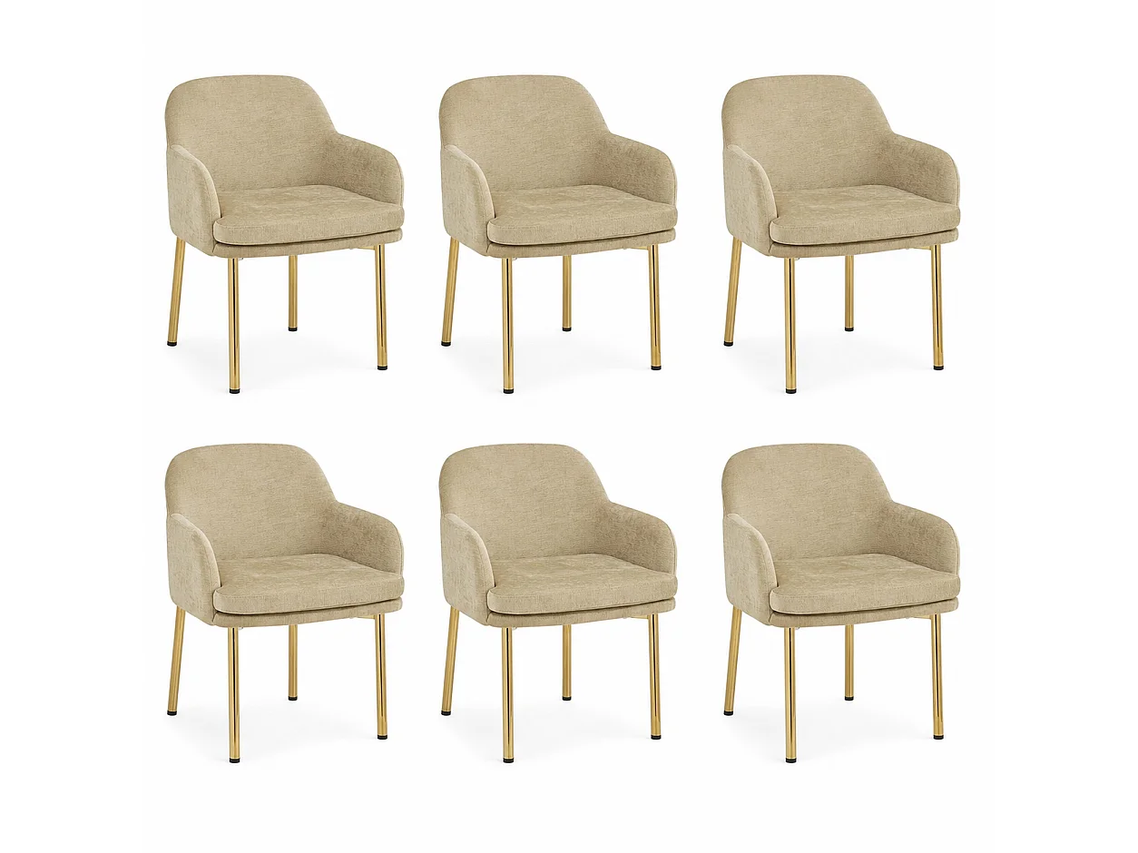 Set van 6 Moderne Eetkamerstoelen 61x59x78.5cm - gestoffeerde stoel - in hoogte verstelbare stoelpoten - Bruin en Goud