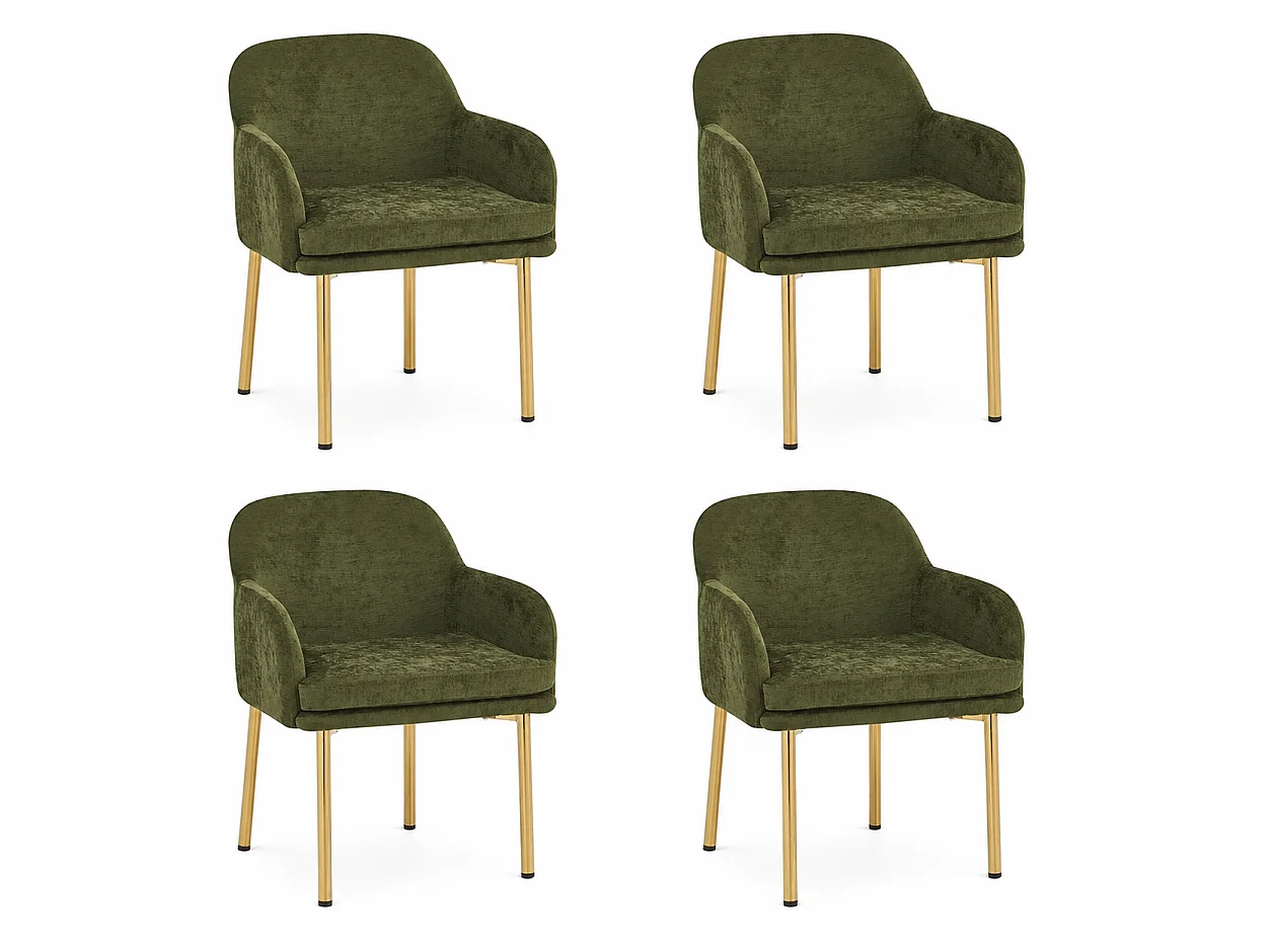 Set van 4 Moderne Eetkamerstoelen 61x59x78.5cm - gestoffeerde stoel - in hoogte verstelbare stoelpoten - Groen en Goud