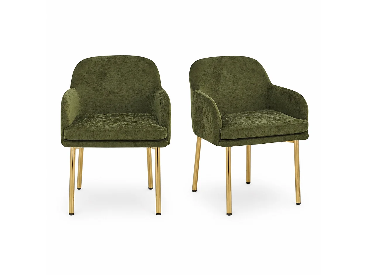 Set van 2 Moderne Eetkamerstoelen 61x59x78.5cm - gestoffeerde stoel - in hoogte verstelbare stoelpoten - Groen en Goud
