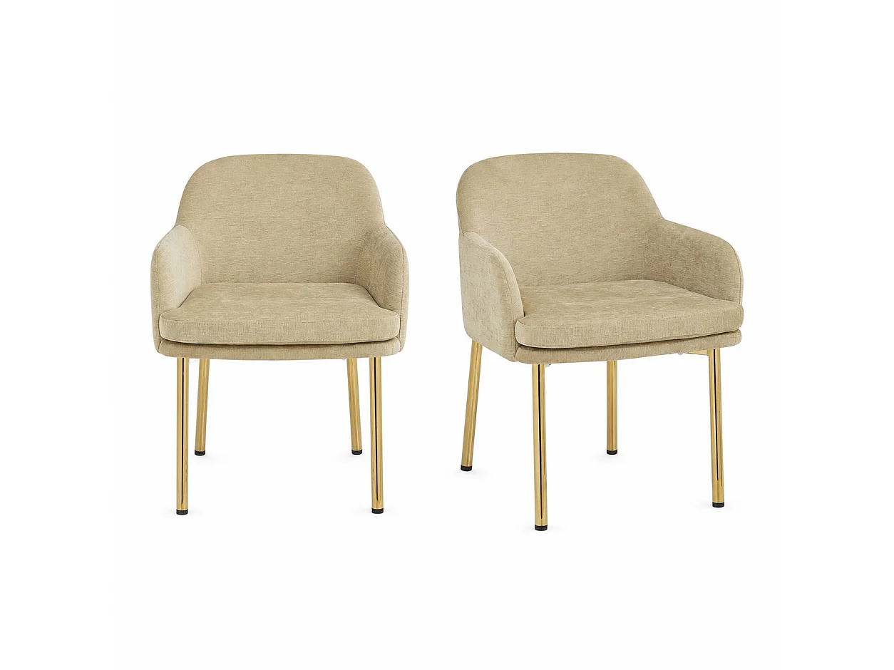 Set van 2 Moderne Eetkamerstoelen 61x59x78.5cm - gestoffeerde stoel - in hoogte verstelbare stoelpoten - Bruin en Goud