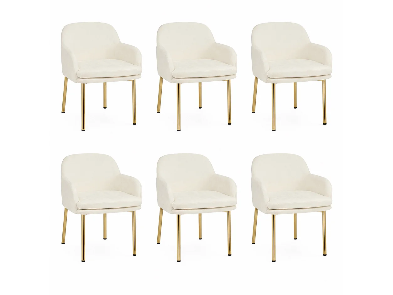 Set van 6 Moderne Eetkamerstoelen 61x59x78.5cm - gestoffeerde stoel - in hoogte verstelbare stoelpoten - Wit en Goud