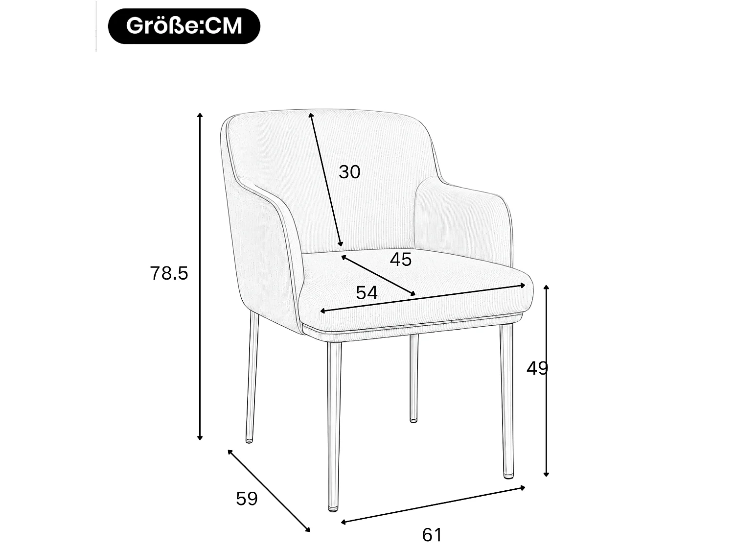 Set van 6 Moderne Eetkamerstoelen 61x59x78.5cm - gestoffeerde stoel - in hoogte verstelbare stoelpoten - Wit en Goud