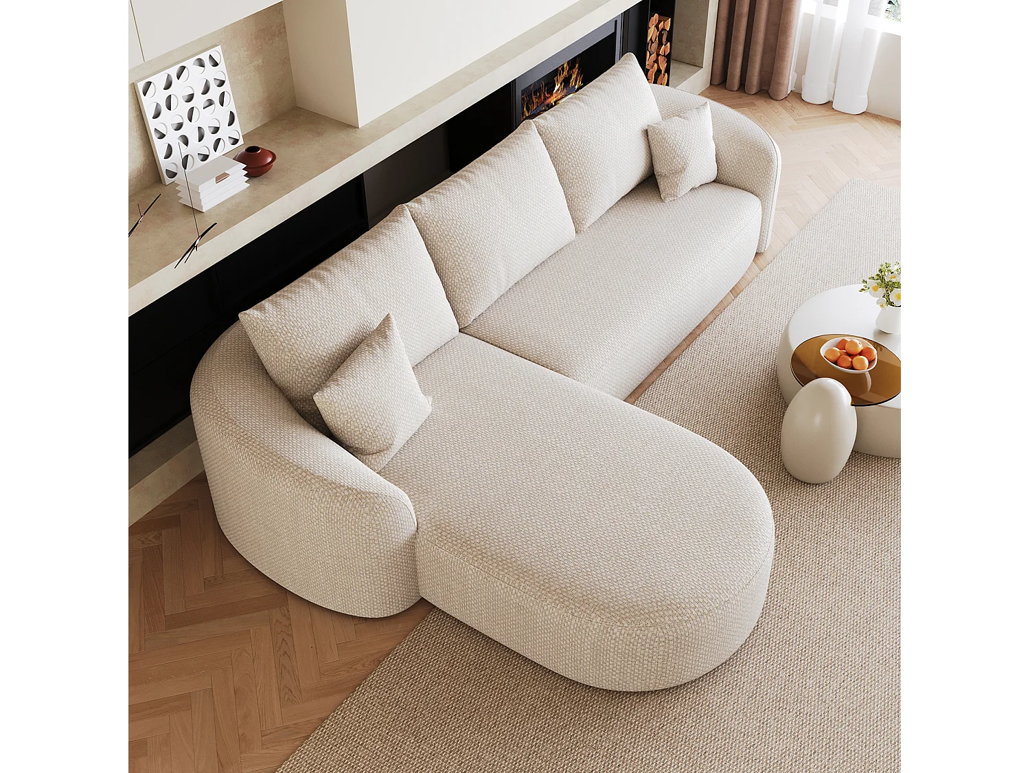 Canapé d'angle modulable 3 places 266 cm en chenille - Blanc
