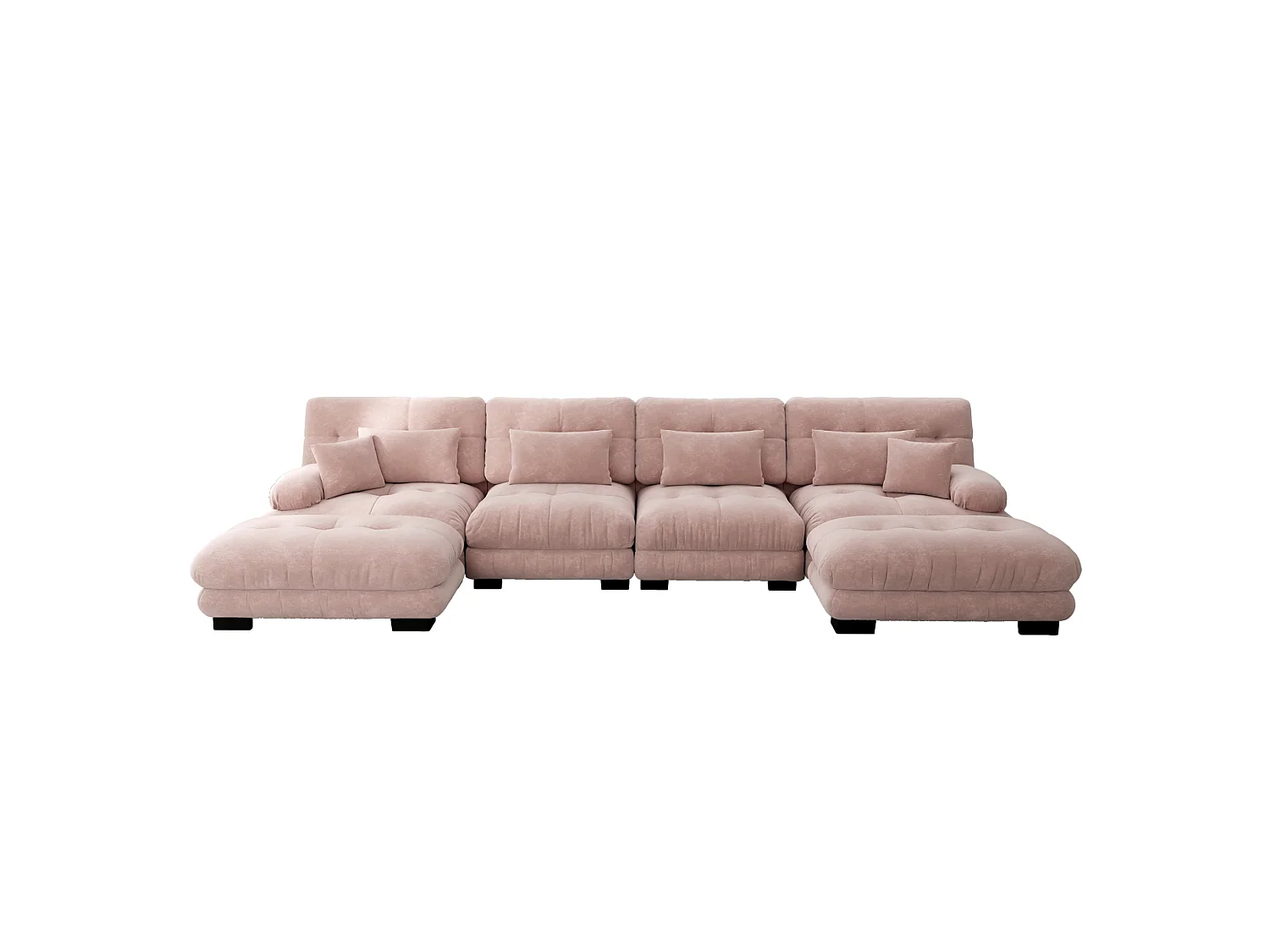 Divano angolare modulare a U a 4 posti, 406 cm, in ciniglia con 2 pouf - Rosa