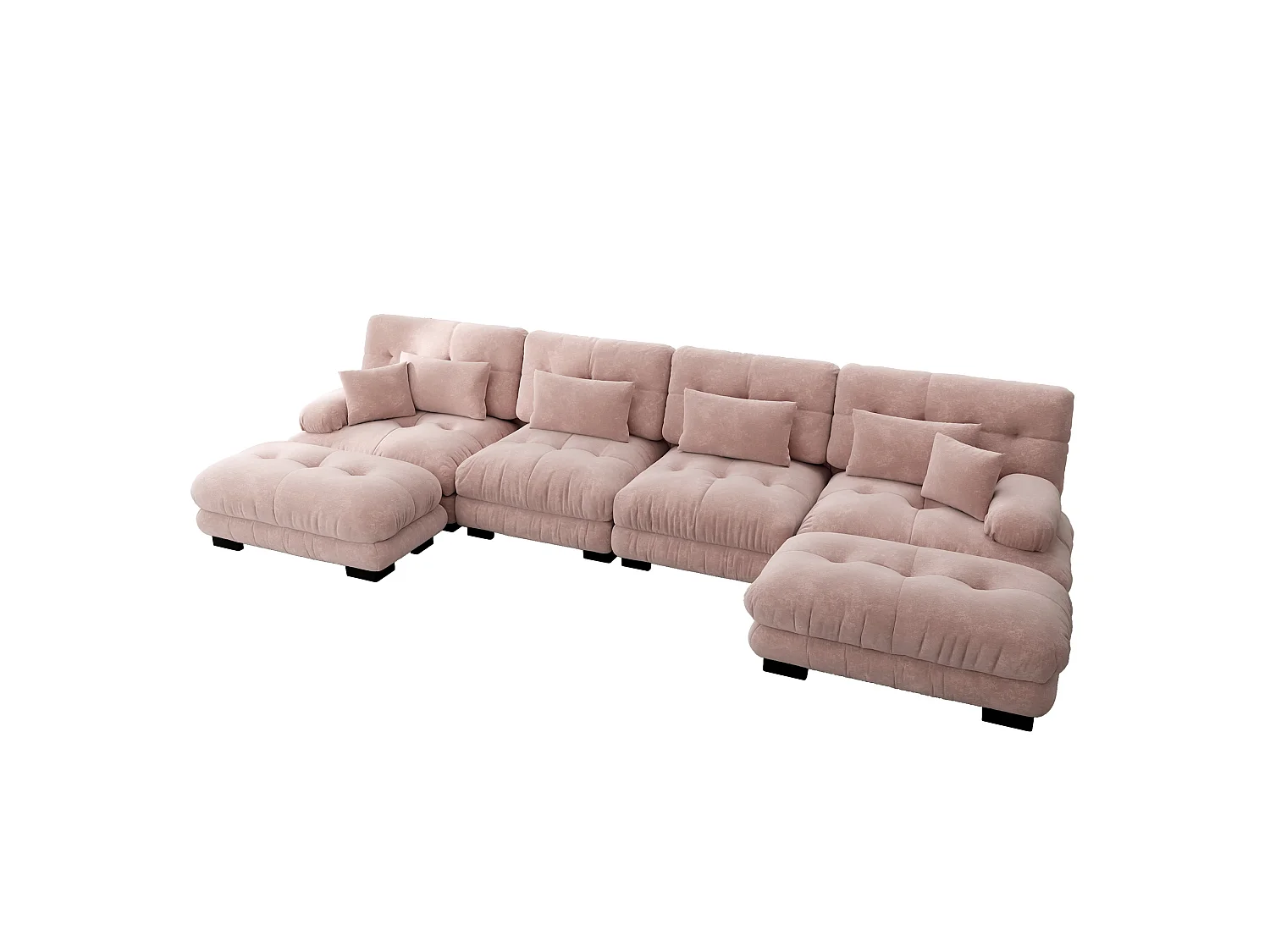 Divano angolare modulare a U a 4 posti, 406 cm, in ciniglia con 2 pouf - Rosa