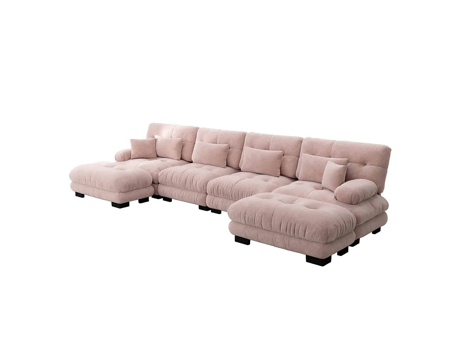 Divano angolare modulare a U a 4 posti, 406 cm, in ciniglia con 2 pouf - Rosa