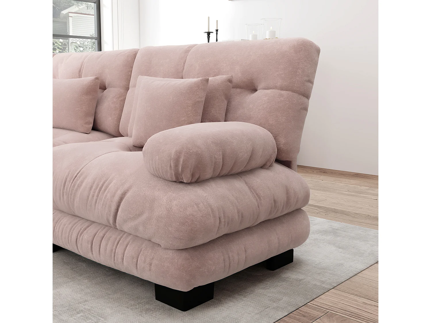 Divano angolare modulare a U a 4 posti, 406 cm, in ciniglia con 2 pouf - Rosa