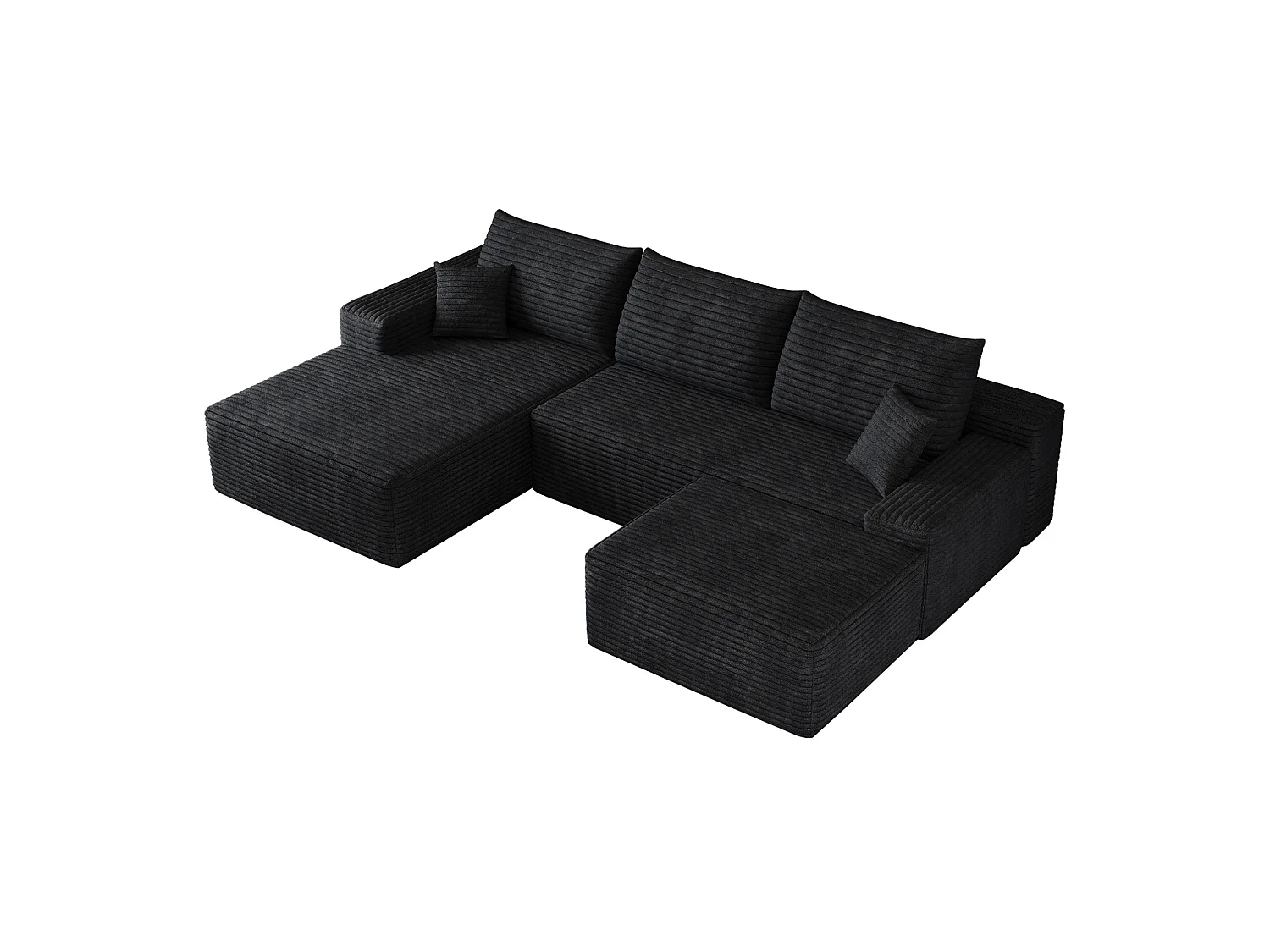 Canapé modulable 3 places 270 cm avec méridienne à gauche et pouf - Noir