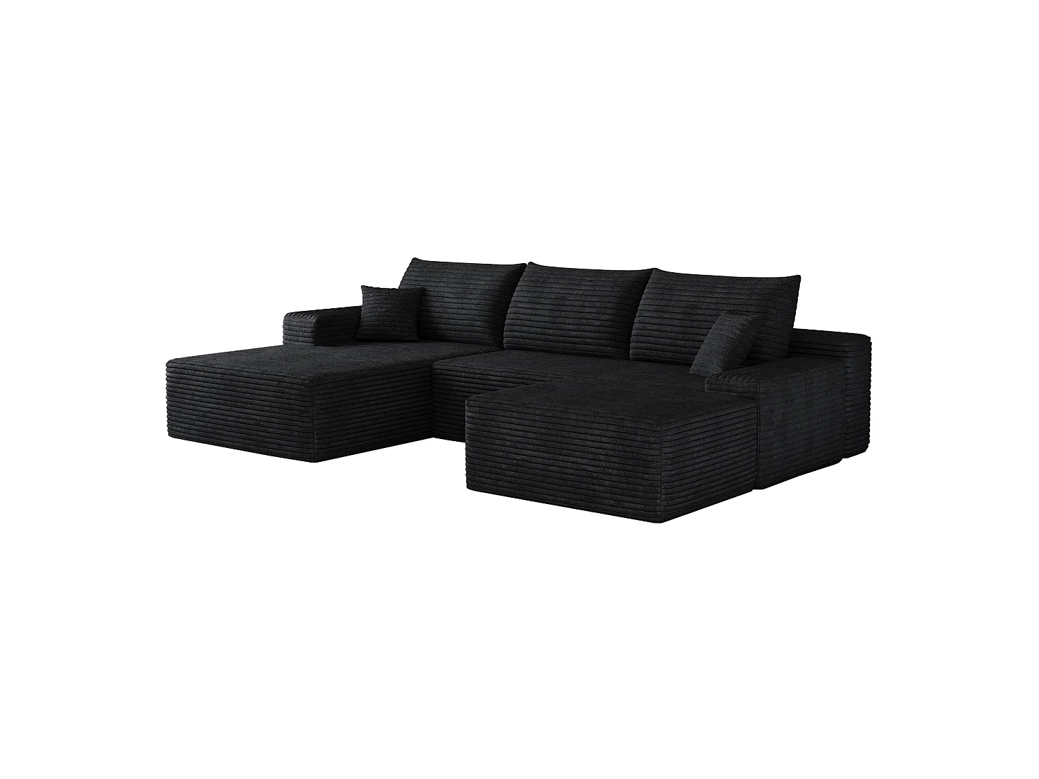 Canapé modulable 3 places 270 cm avec méridienne à gauche et pouf - Noir