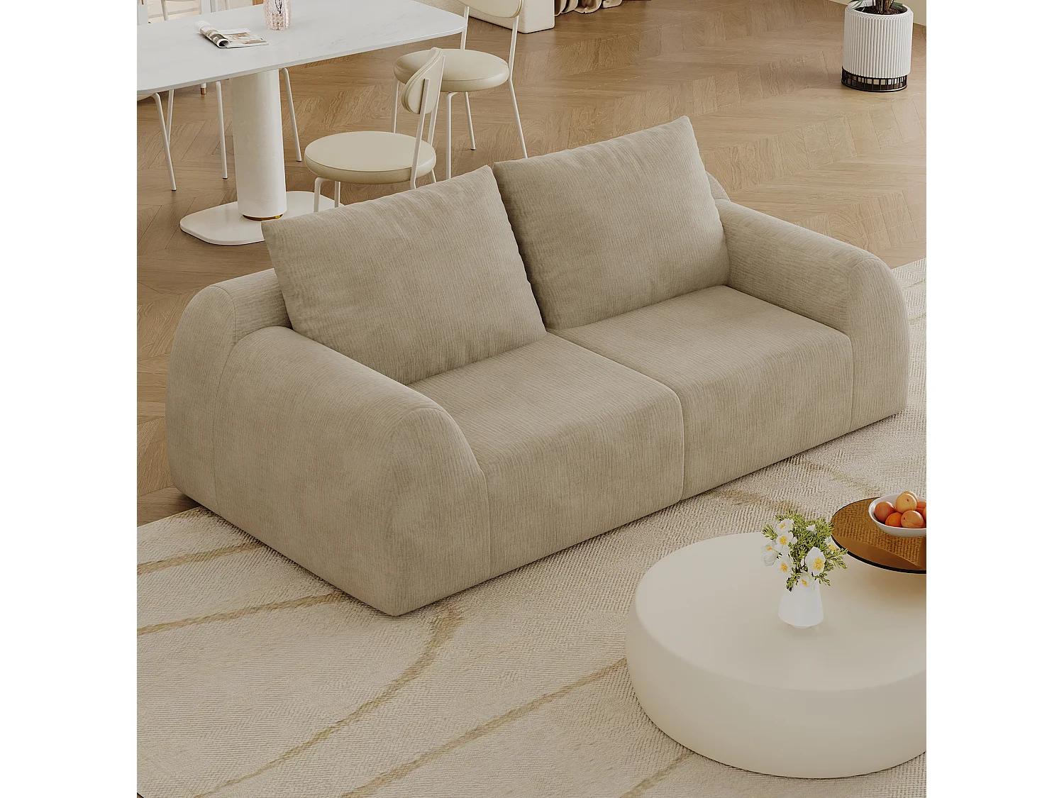Canapé modulable 2 places en chenille - Sans montage - Kaki