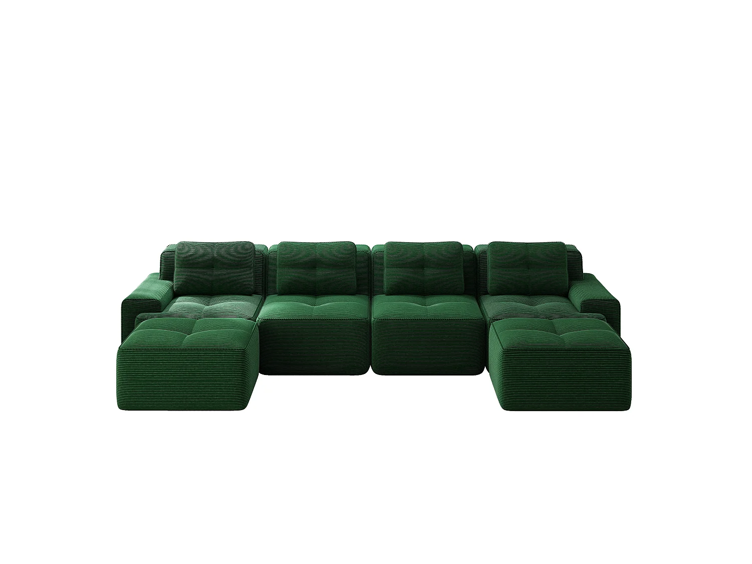 Sofá modular de 4 plazas, 382 cm, de pana con 2 otomanas - Verde