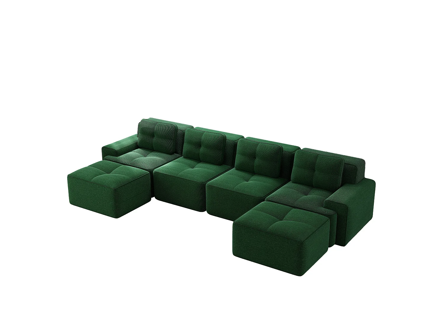 Sofá modular de 4 plazas, 382 cm, de pana con 2 otomanas - Verde