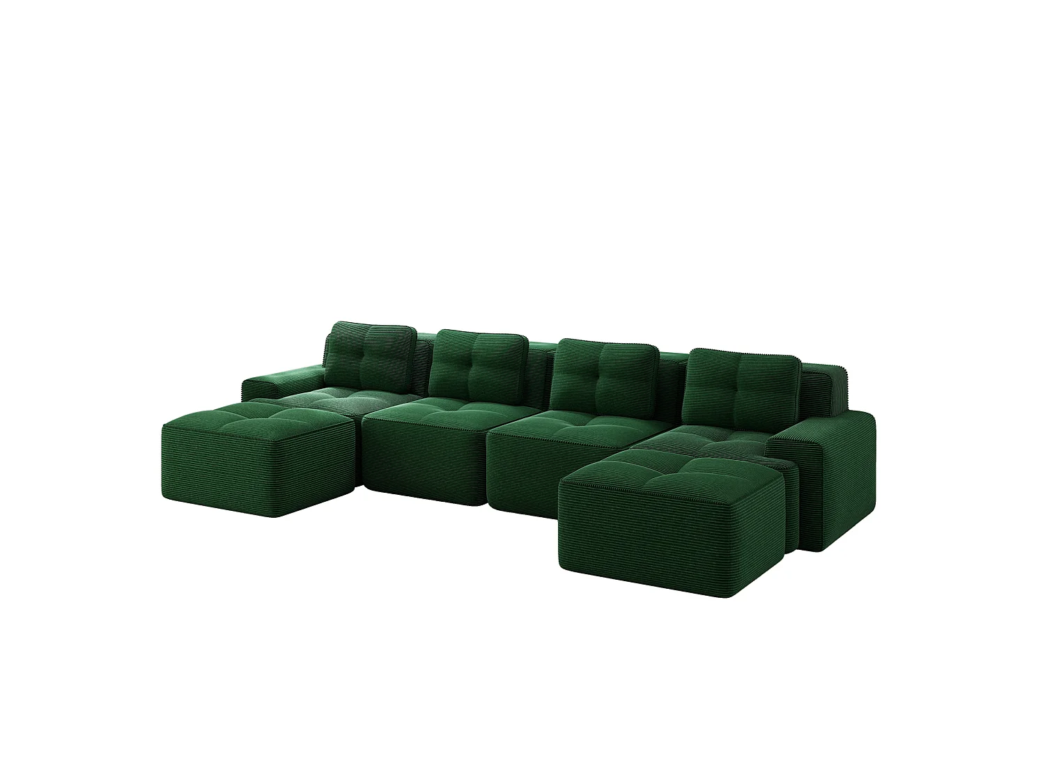 Sofá modular de 4 plazas, 382 cm, de pana con 2 otomanas - Verde
