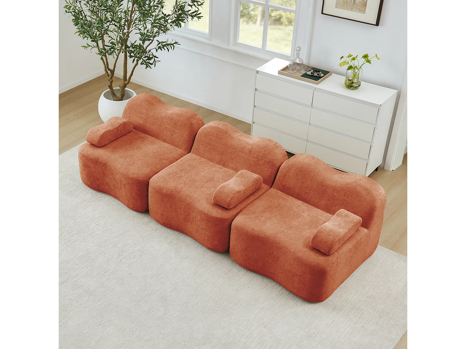 Modulaire 3-zitsbank van fluweel met afneembare armleuningen - Oranje