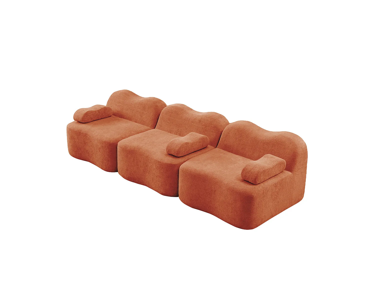 Modulaire 3-zitsbank van fluweel met afneembare armleuningen - Oranje
