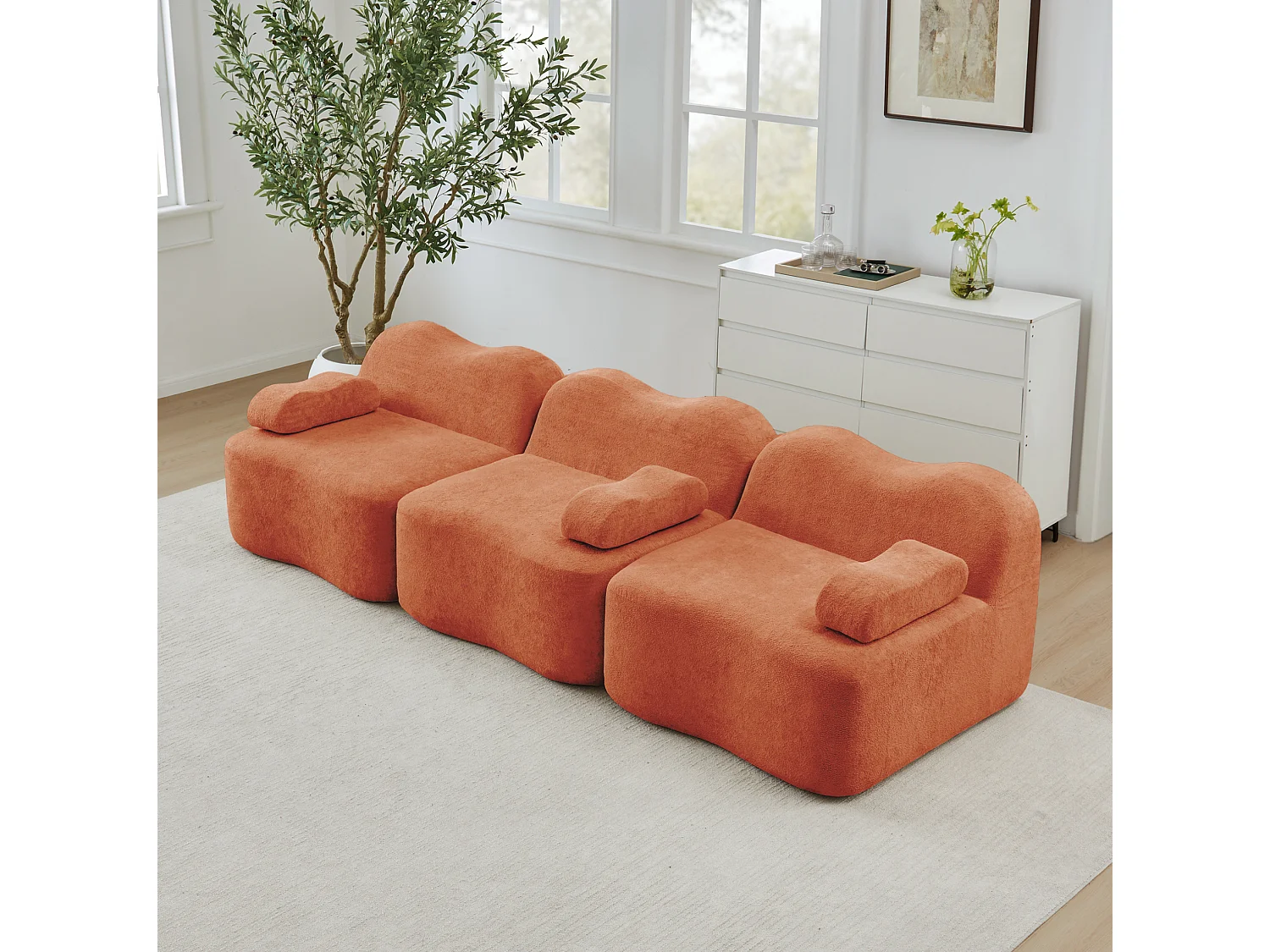 Modulaire 3-zitsbank van fluweel met afneembare armleuningen - Oranje
