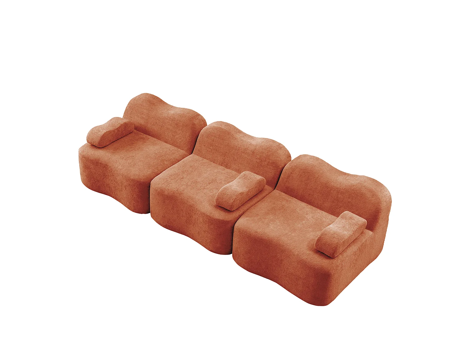 Modulaire 3-zitsbank van fluweel met afneembare armleuningen - Oranje