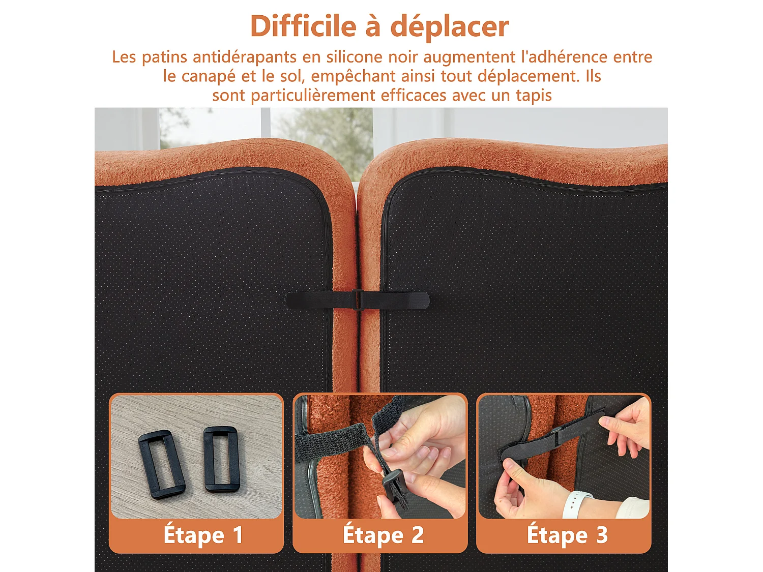 Modulaire 3-zitsbank van fluweel met afneembare armleuningen - Oranje