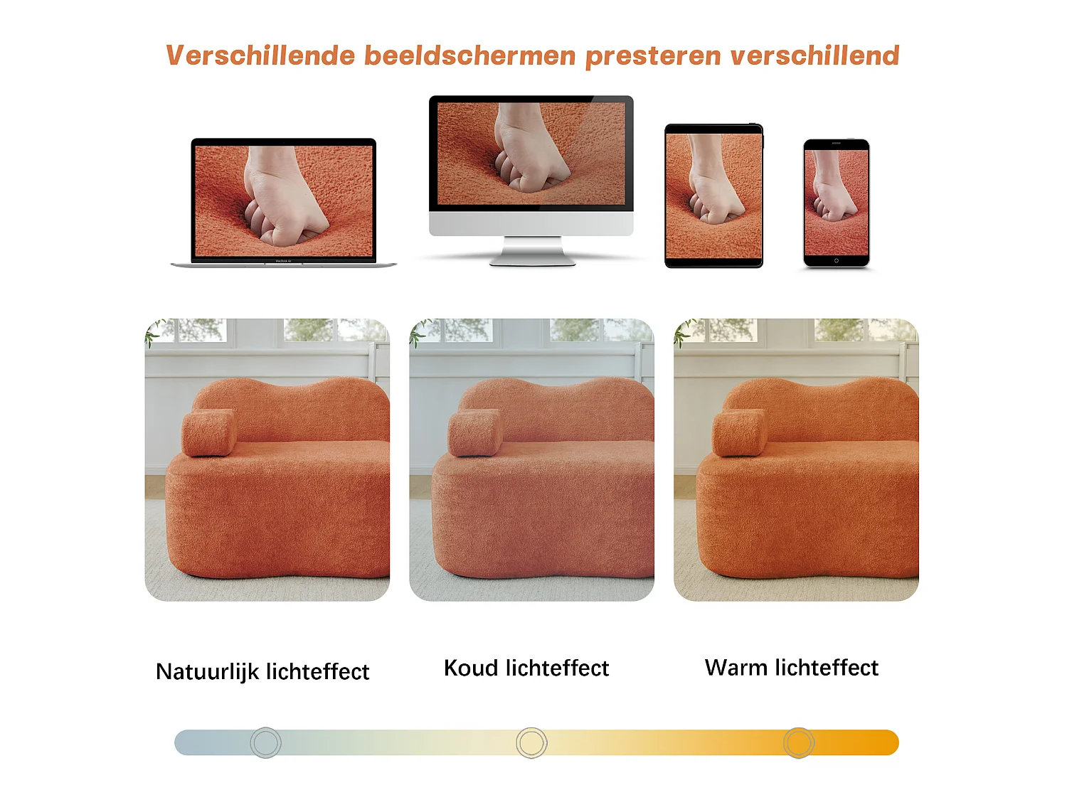 Modulaire 3-zitsbank van fluweel met afneembare armleuningen - Oranje