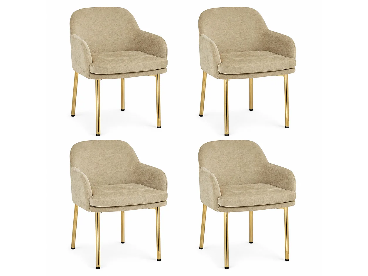 Set van 4 Moderne Eetkamerstoelen 61x59x78.5cm - gestoffeerde stoel - in hoogte verstelbare stoelpoten - Bruin en Goud