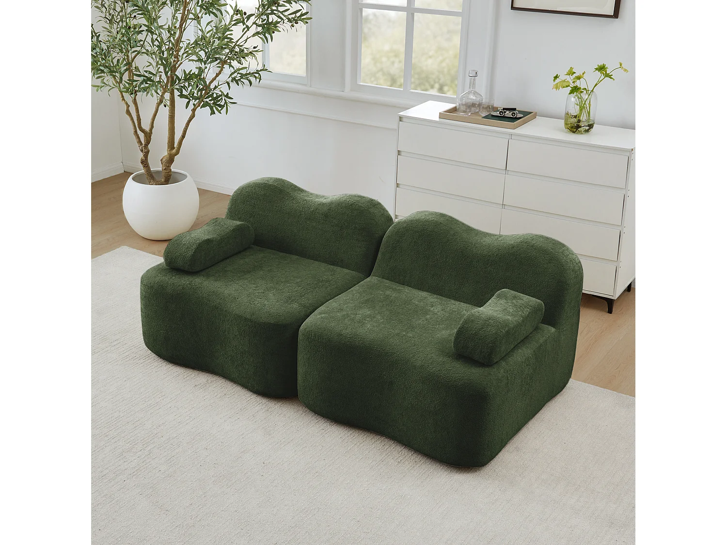 Modulaire 2-zitsbank van fluweel - Golvend design - Groen