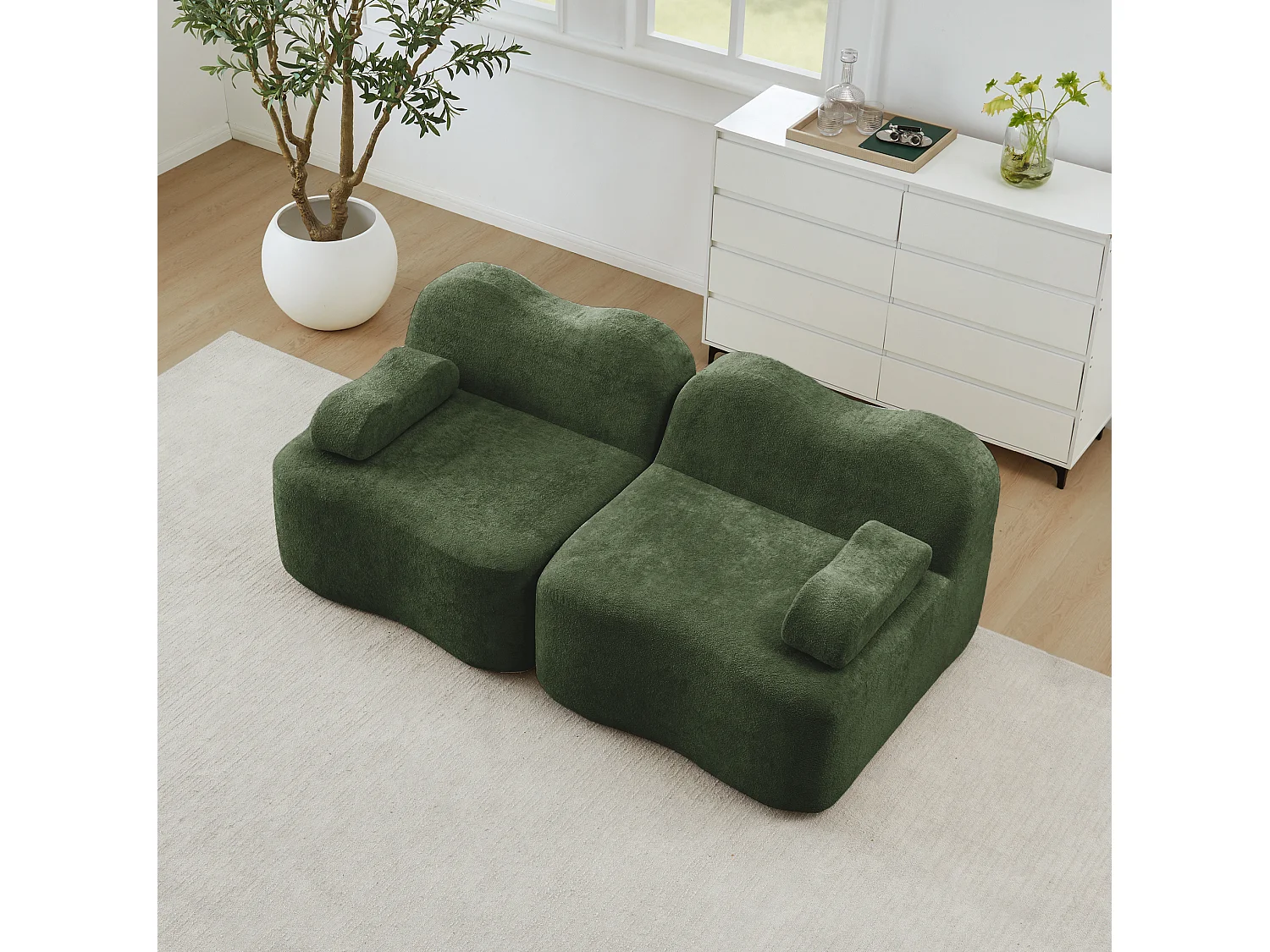 Modulaire 2-zitsbank van fluweel - Golvend design - Groen